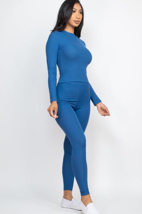 Ribbed Mock Neck Long Sleeve Top & Leggings Set (capella)
