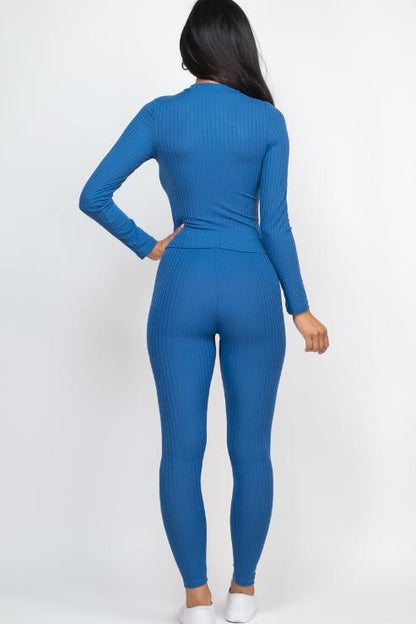 Ribbed Mock Neck Long Sleeve Top & Leggings Set (capella)