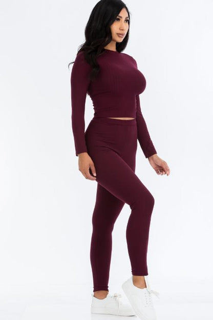 Ribbed Mock Neck Long Sleeve Top & Leggings Set (capella)