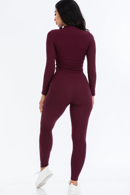Ribbed Mock Neck Long Sleeve Top & Leggings Set (capella)