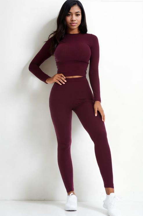 Ribbed Mock Neck Long Sleeve Top & Leggings Set (capella)