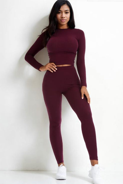 Ribbed Mock Neck Long Sleeve Top & Leggings Set (capella)