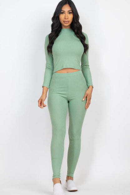 Ribbed Mock Neck Long Sleeve Top & Leggings Set (capella)