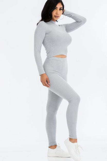 Ribbed Mock Neck Long Sleeve Top & Leggings Set (capella)