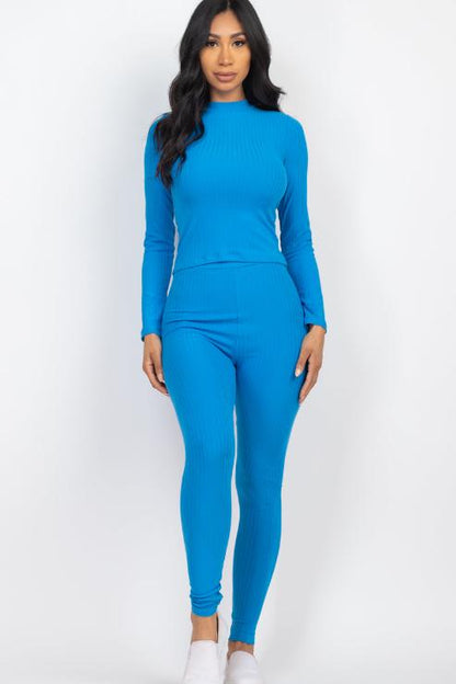 Ribbed Mock Neck Long Sleeve Top & Leggings Set (capella)