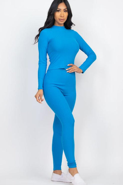 Ribbed Mock Neck Long Sleeve Top & Leggings Set (capella)