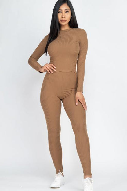 Ribbed Mock Neck Long Sleeve Top & Leggings Set (capella)