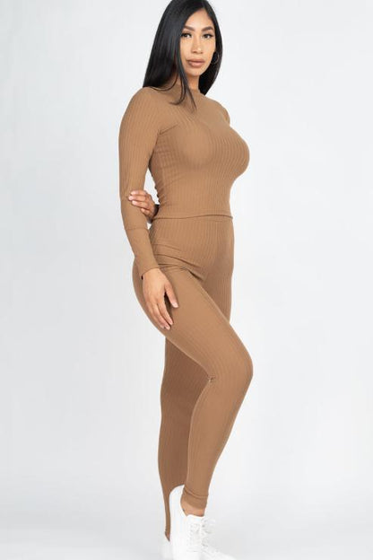 Ribbed Mock Neck Long Sleeve Top & Leggings Set (capella)