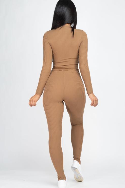 Ribbed Mock Neck Long Sleeve Top & Leggings Set (capella)