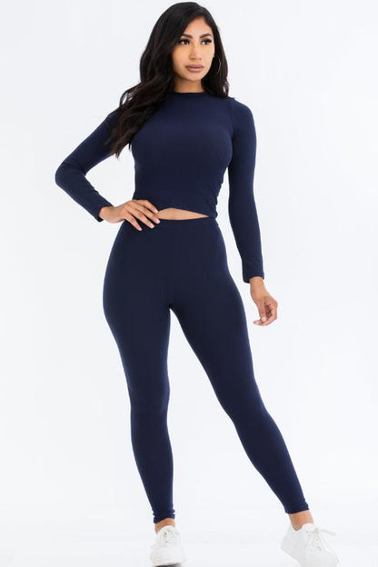 Ribbed Mock Neck Long Sleeve Top & Leggings Set (capella)