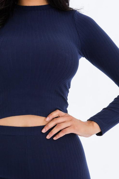 Ribbed Mock Neck Long Sleeve Top & Leggings Set (capella)
