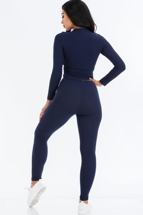 Ribbed Mock Neck Long Sleeve Top & Leggings Set (capella)