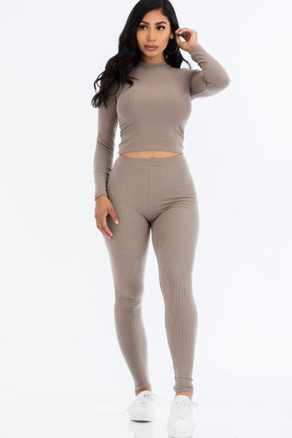 Ribbed Mock Neck Long Sleeve Top & Leggings Set (capella)
