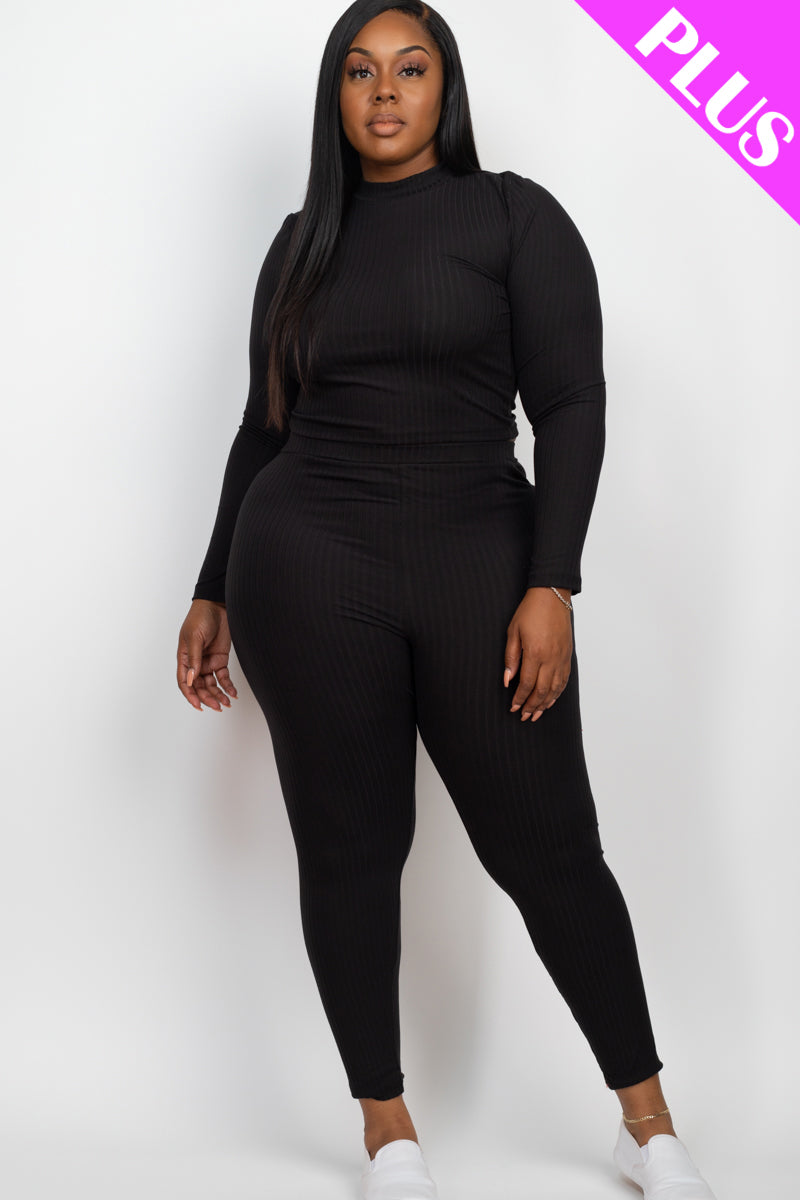 Plus Size Ribbed Mock Neck Long Sleeve Top & Leggings Set (capella)