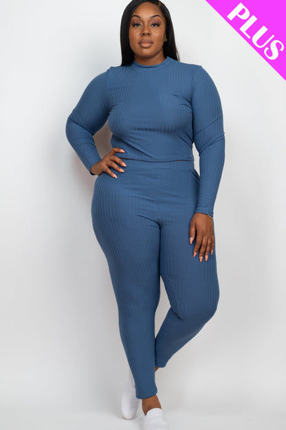 Plus Size Ribbed Mock Neck Long Sleeve Top & Leggings Set (capella)