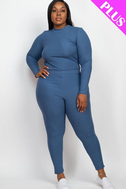 Plus Size Ribbed Mock Neck Long Sleeve Top & Leggings Set (capella)