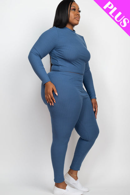 Plus Size Ribbed Mock Neck Long Sleeve Top & Leggings Set (capella)