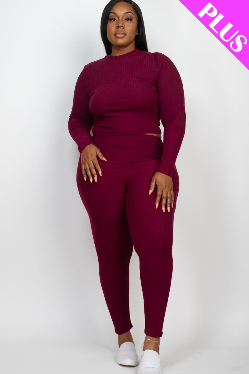 Plus Size Ribbed Mock Neck Long Sleeve Top & Leggings Set (capella)