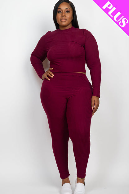 Plus Size Ribbed Mock Neck Long Sleeve Top & Leggings Set (capella)