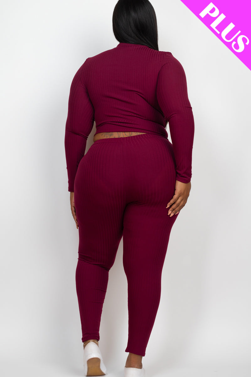Plus Size Ribbed Mock Neck Long Sleeve Top & Leggings Set (capella)