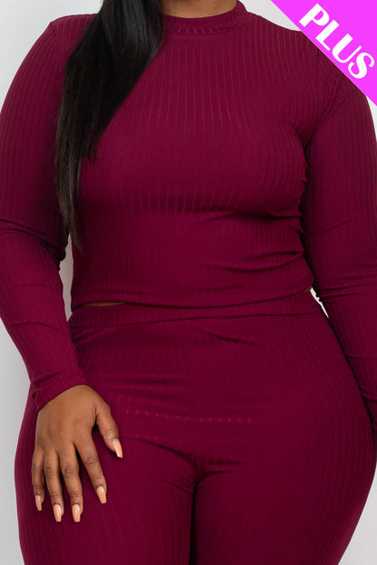 Plus Size Ribbed Mock Neck Long Sleeve Top & Leggings Set (capella)