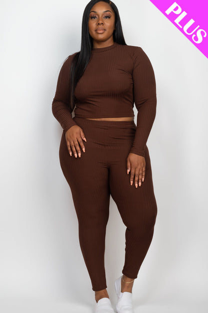Plus Size Ribbed Mock Neck Long Sleeve Top & Leggings Set (capella)