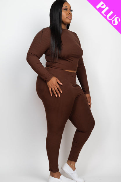 Plus Size Ribbed Mock Neck Long Sleeve Top & Leggings Set (capella)