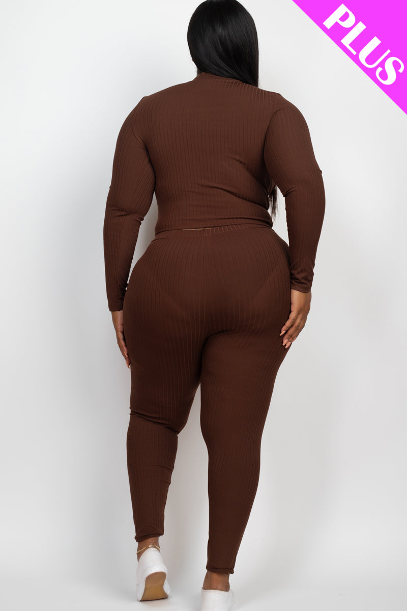 Plus Size Ribbed Mock Neck Long Sleeve Top & Leggings Set (capella)