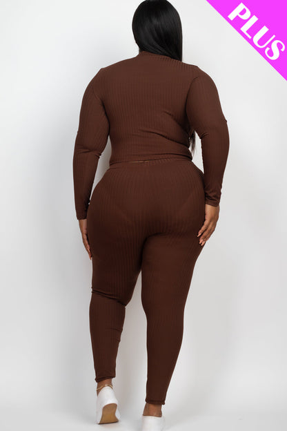 Plus Size Ribbed Mock Neck Long Sleeve Top & Leggings Set (capella)