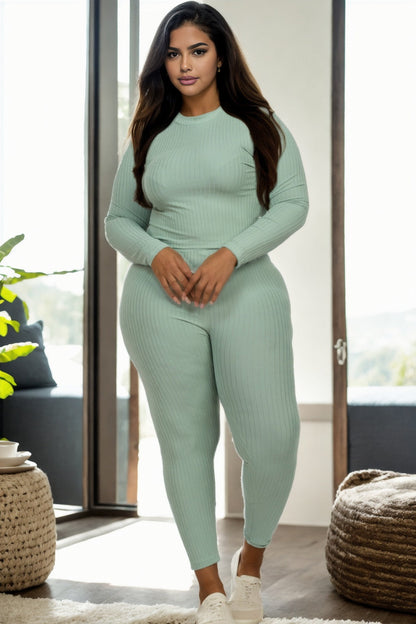 Plus Size Ribbed Mock Neck Long Sleeve Top & Leggings Set (capella)