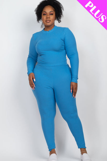 Plus Size Ribbed Mock Neck Long Sleeve Top & Leggings Set (capella)