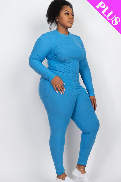 Plus Size Ribbed Mock Neck Long Sleeve Top & Leggings Set (capella)