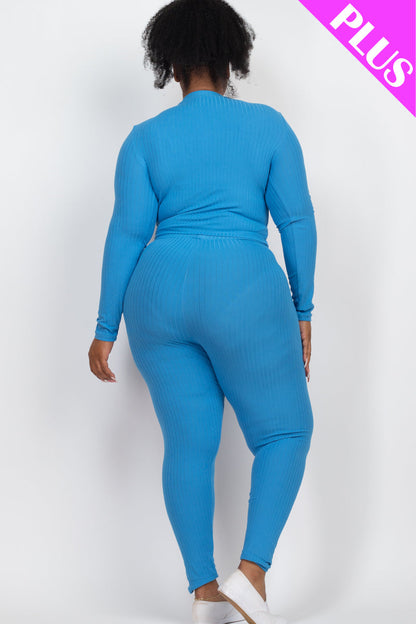 Plus Size Ribbed Mock Neck Long Sleeve Top & Leggings Set (capella)
