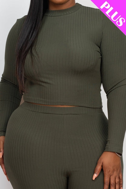 Plus Size Ribbed Mock Neck Long Sleeve Top & Leggings Set (capella)