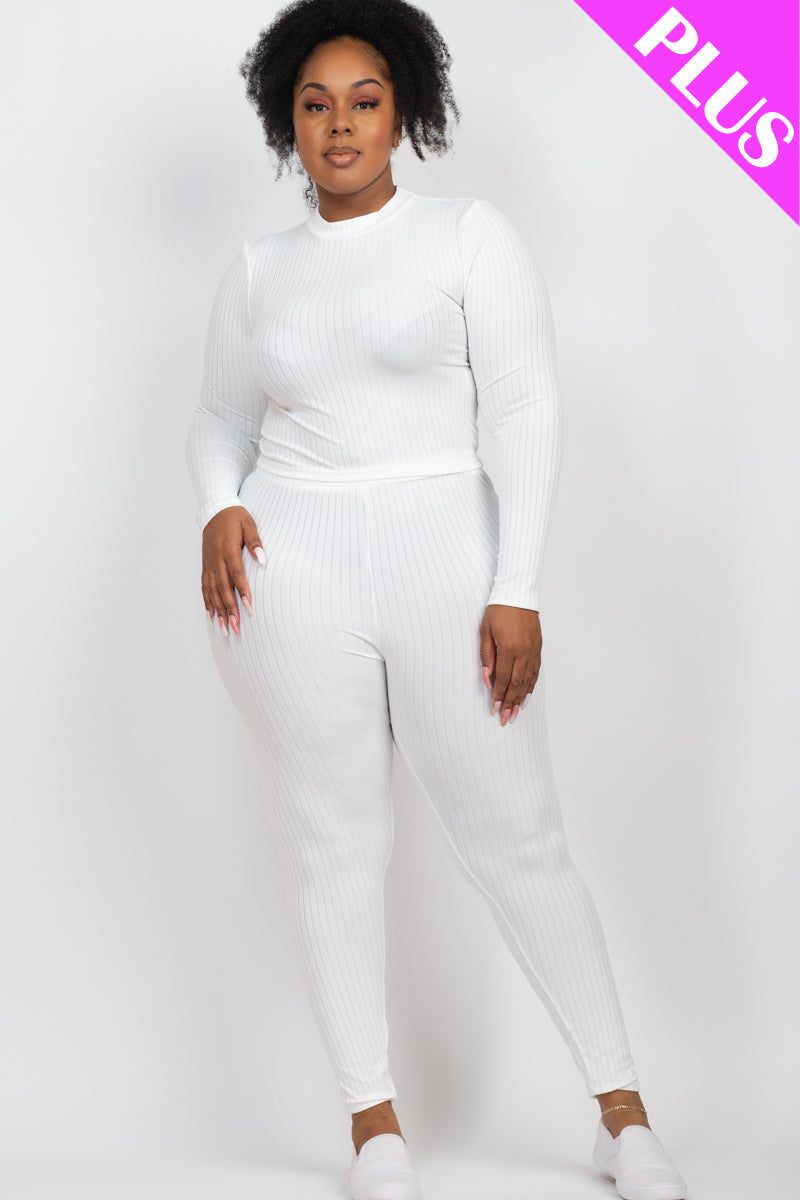 Plus Size Ribbed Mock Neck Long Sleeve Top & Leggings Set (capella)