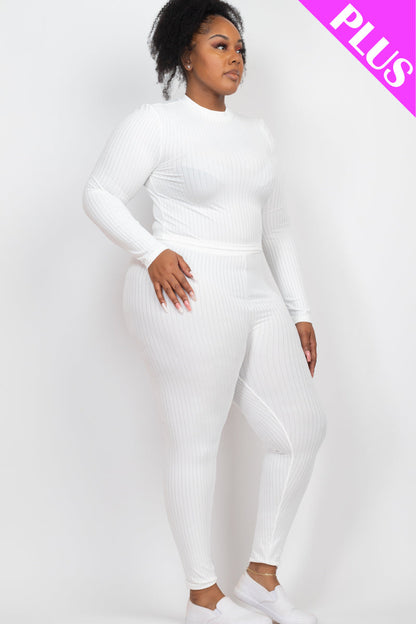 Plus Size Ribbed Mock Neck Long Sleeve Top & Leggings Set (capella)