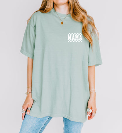 Mama Retro Plaid Checkered Front and Back Comfort Colors T Shirt