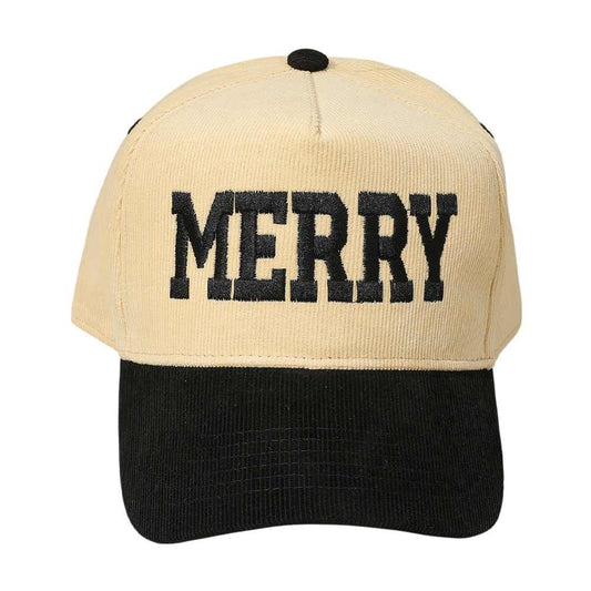 MERRY Message Embroidered Corduroy Baseball Cap