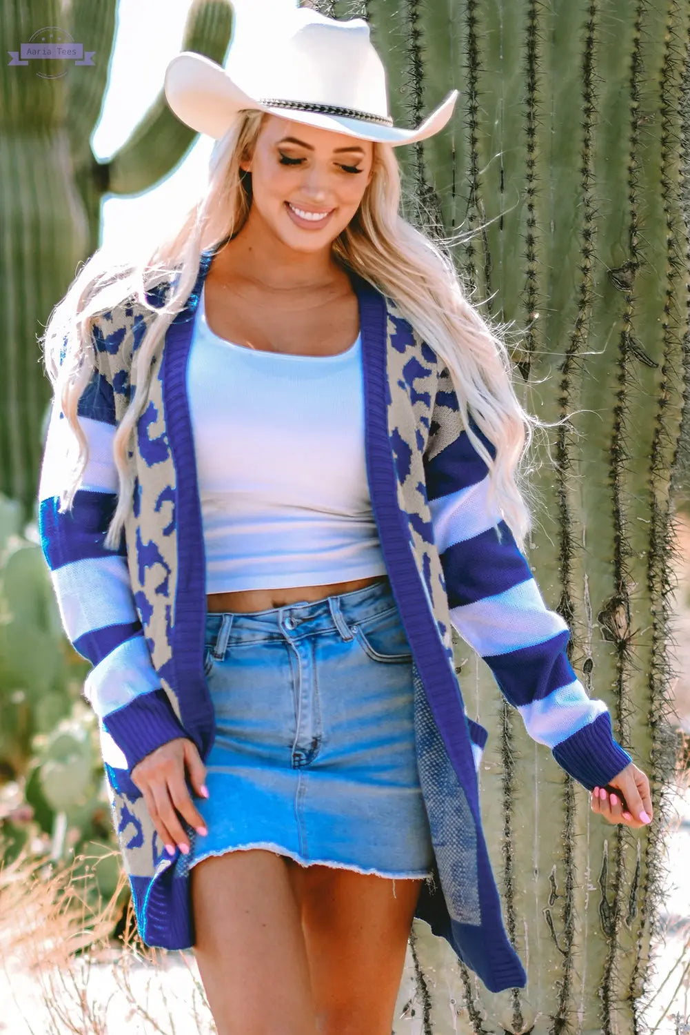 Black Stripe Sleeve Leopard Print Open Front Cardigan With Pockets Aaria Tees