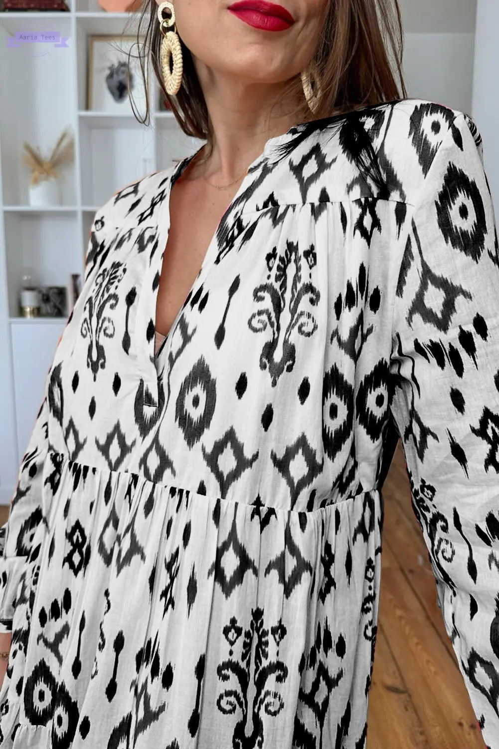 Black Western Abstract Geometric Printed Maxi Dress Aaria Tees