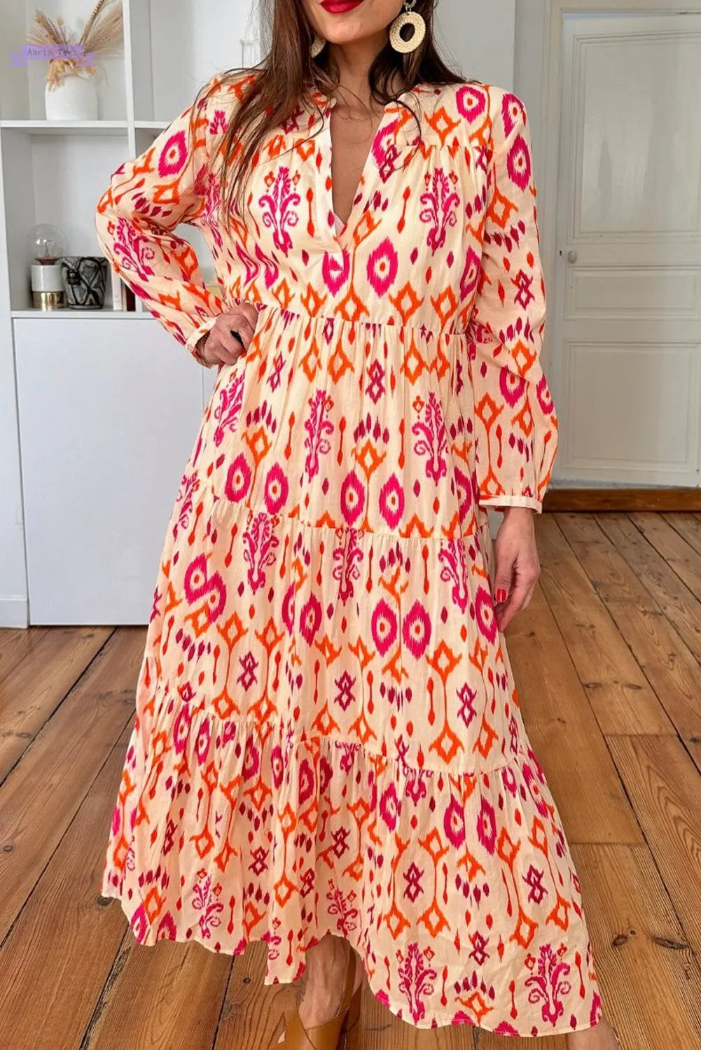 Black Western Abstract Geometric Printed Maxi Dress Aaria Tees