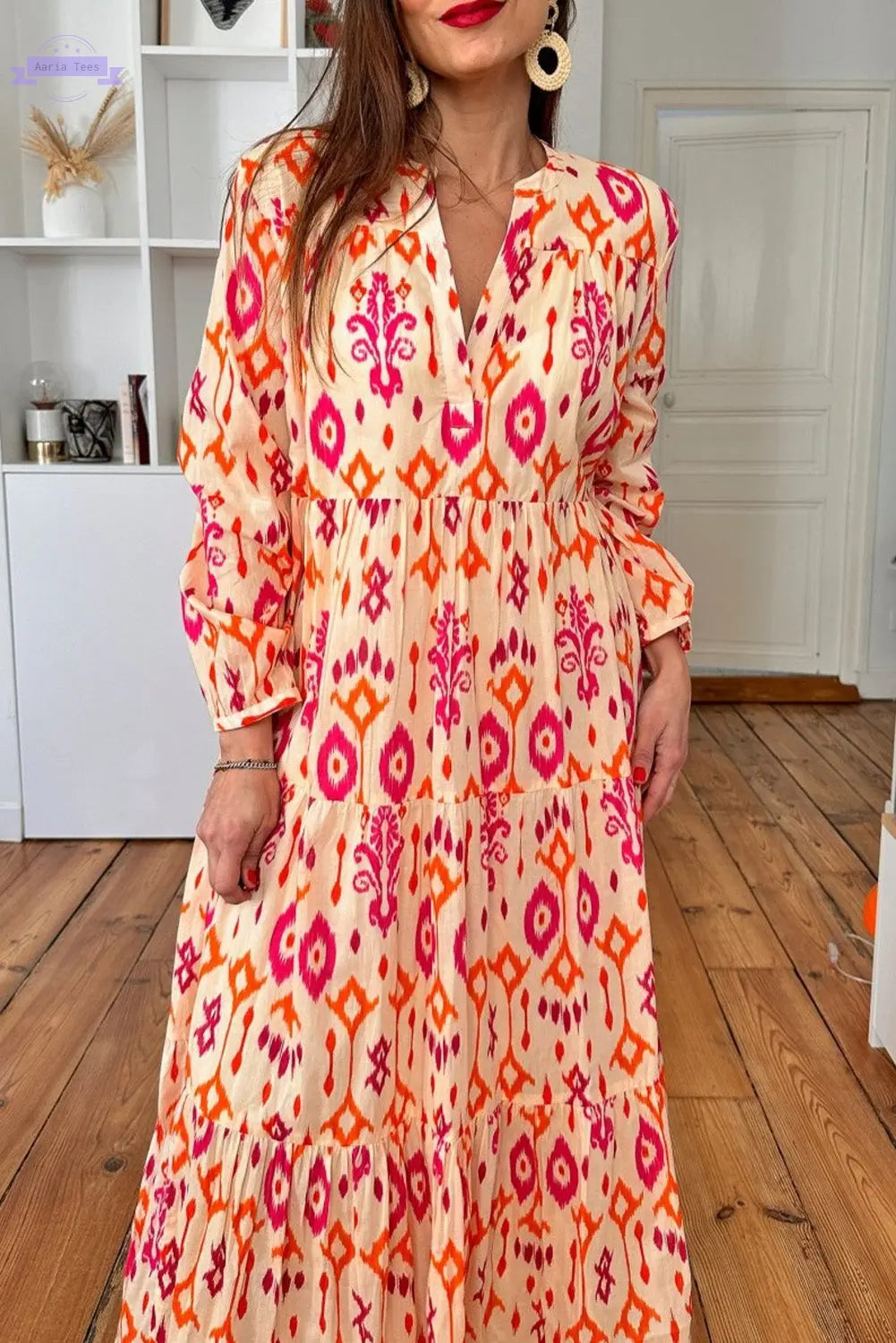 Black Western Abstract Geometric Printed Maxi Dress Aaria Tees