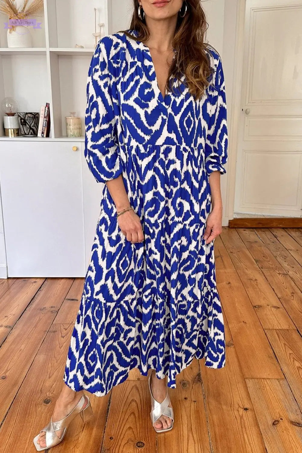 Black Western Abstract Geometric Printed Maxi Dress Aaria Tees Aaria Tees