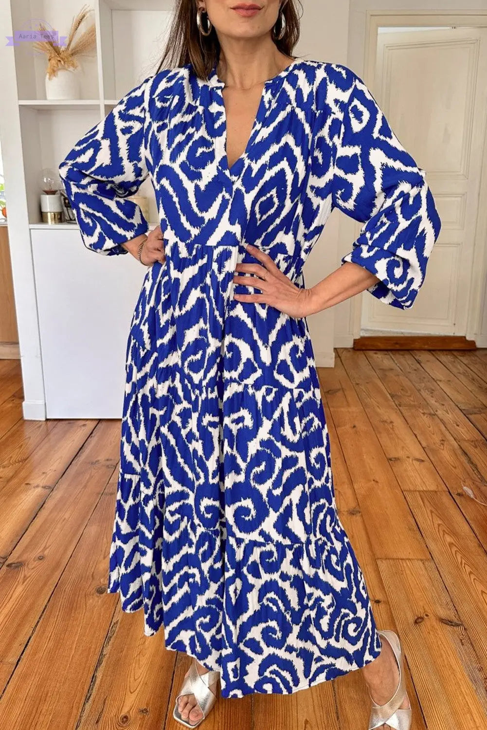 Black Western Abstract Geometric Printed Maxi Dress Aaria Tees