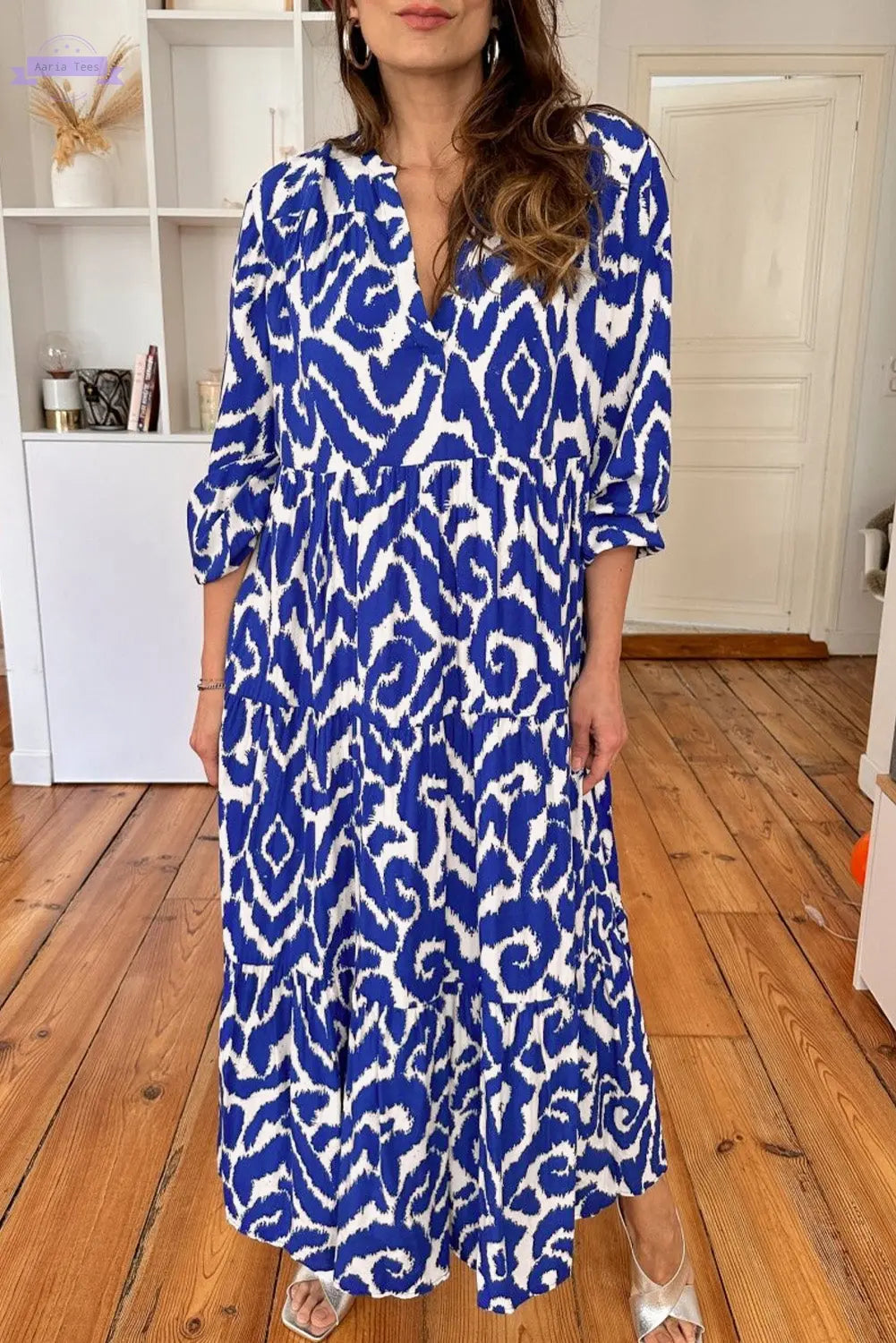 Black Western Abstract Geometric Printed Maxi Dress Aaria Tees