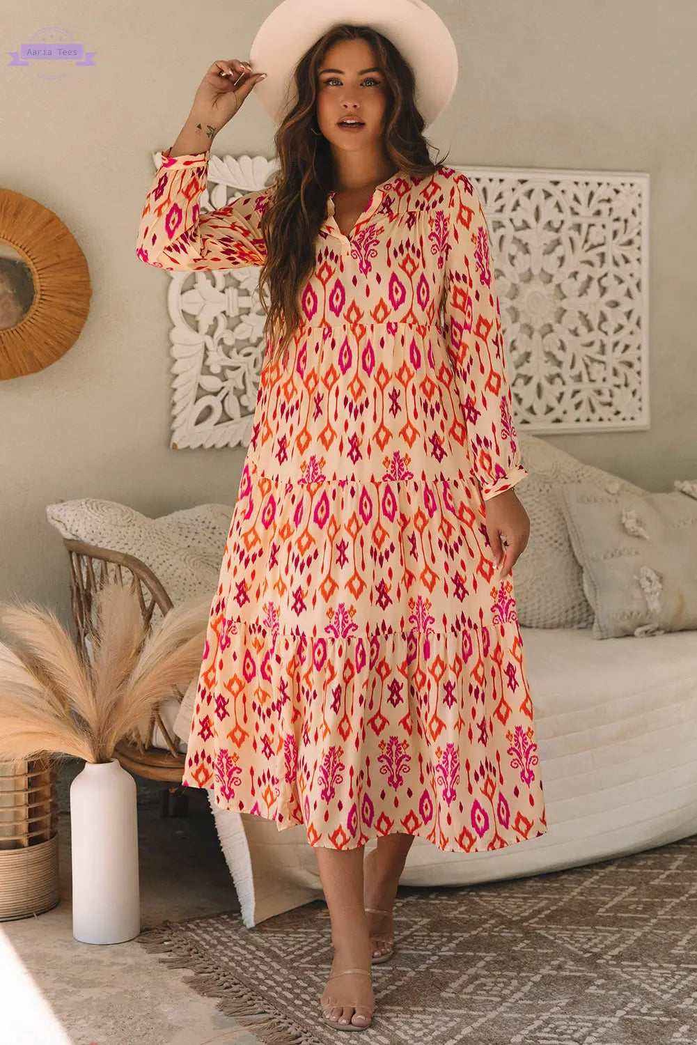 Black Western Abstract Geometric Printed Maxi Dress Aaria Tees
