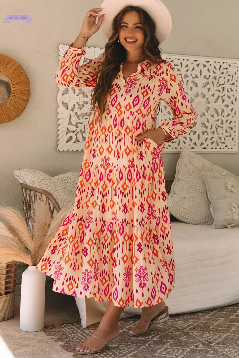 Black Western Abstract Geometric Printed Maxi Dress Aaria Tees