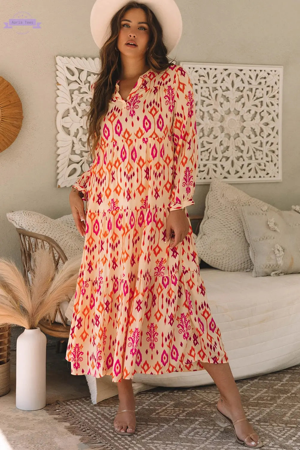 Black Western Abstract Geometric Printed Maxi Dress Aaria Tees