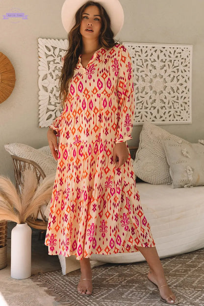 Black Western Abstract Geometric Printed Maxi Dress Aaria Tees