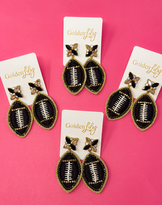 Game Day Football Dangle Earrings - Thread - Black and Gold
